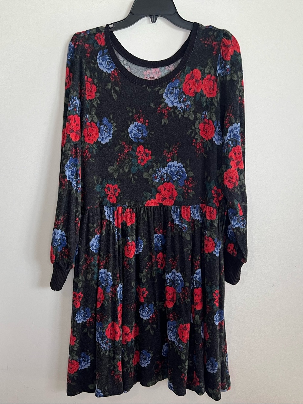 torrid Black Floral Long Sleeve Dress with Red & Blue Roses